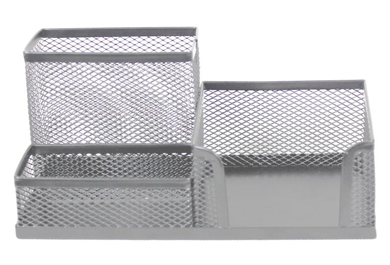 SaKOTA FÉMHÁLÓS KÉSZLET: BLOKKTARTÓ, ÍRÓSZERTARTÓ, KAPOCSTARTÓ 203X103X95 – EZÜST